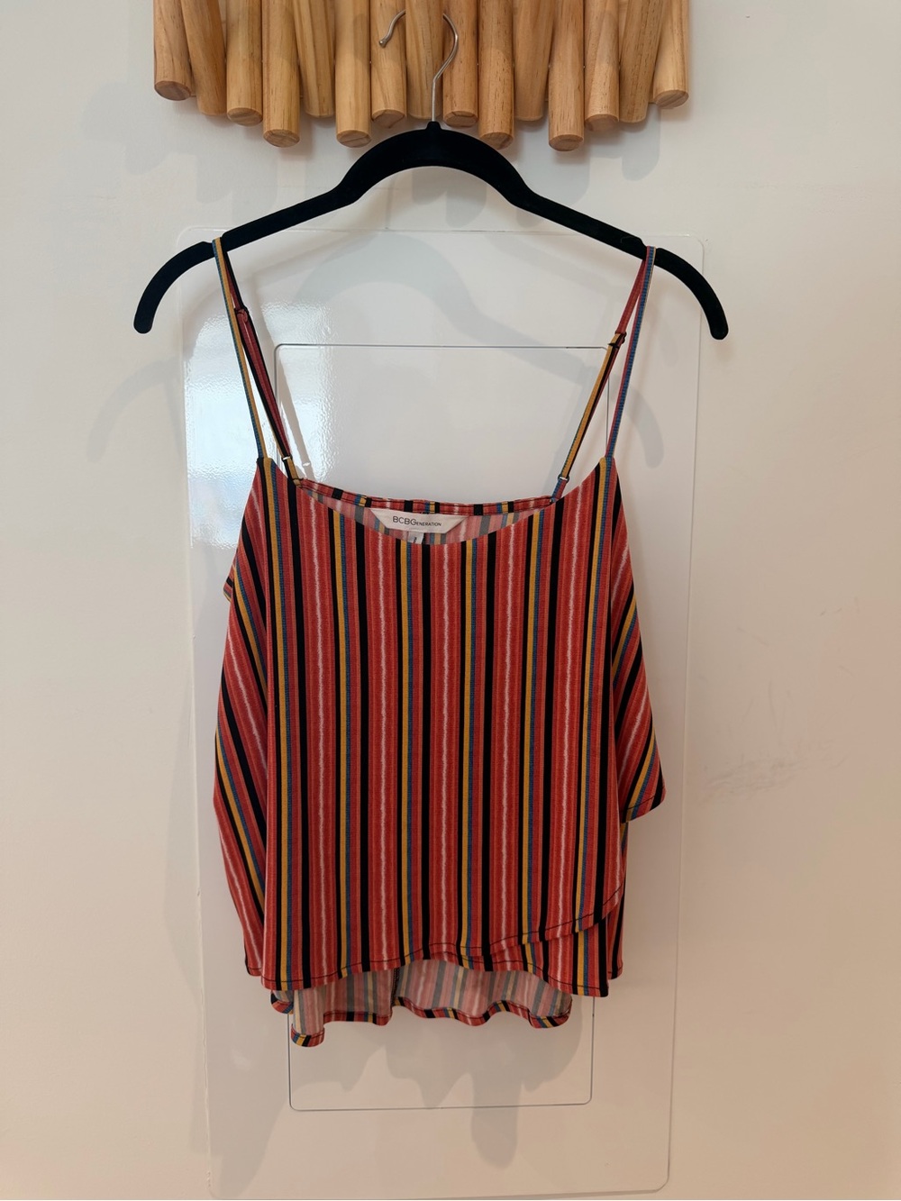 BCBGeneration Red Multi-Striped Spaghetti Strap Tank Top